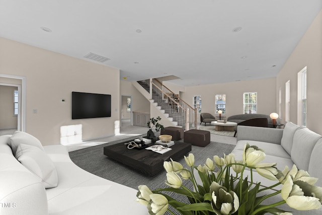 612 Lakeview Dr, Raleigh, NC 27603 - living area featuring stairway