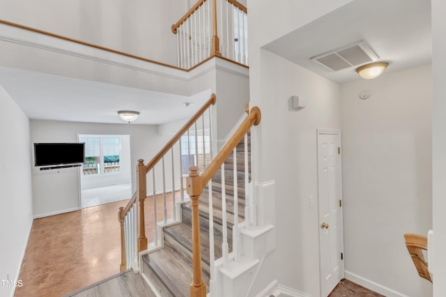11035 Southwalk Ln, Raleigh, NC 27614 - stairs featuring baseboards and a high ceiling