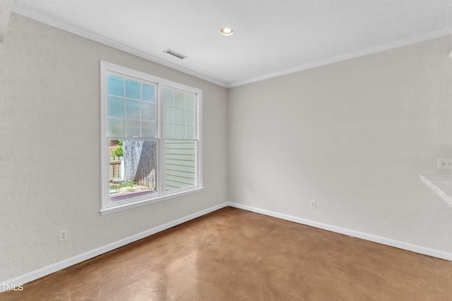 11035 Southwalk Ln, Raleigh, NC 27614 - spare room featuring ornamental molding, baseboards, recessed lighting, and concrete flooring