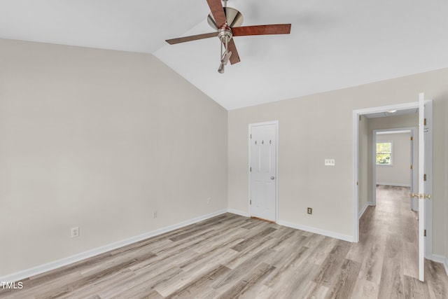 11035 Southwalk Ln, Raleigh, NC 27614 - unfurnished bedroom with light wood-type flooring, vaulted ceiling, baseboards, and a ceiling fan