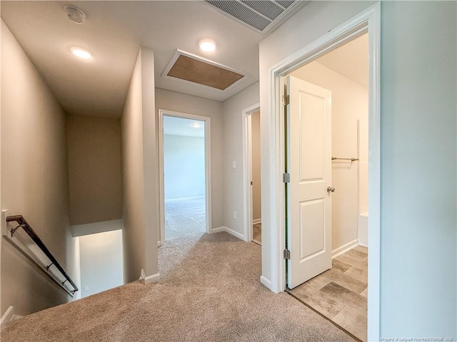 2224 Roadster Pony Rd, Hope Mills, NC 28348 - corridor featuring an upstairs landing, attic access, carpet, and recessed lighting