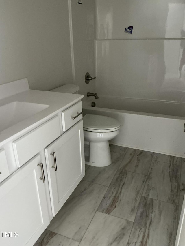 1039 N Lincoln St, Benson, NC 27504 - bathroom with marble look tiles, vanity, and bathtub / shower combination