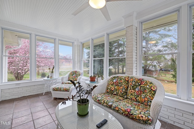 sunroom featuring ceiling fan