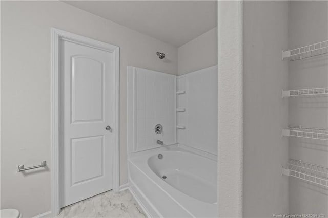 524 Mineral Spring Ln, Fuquay Varina, NC 27526 - full bath with baseboards, marble finish floor, and shower / washtub combination