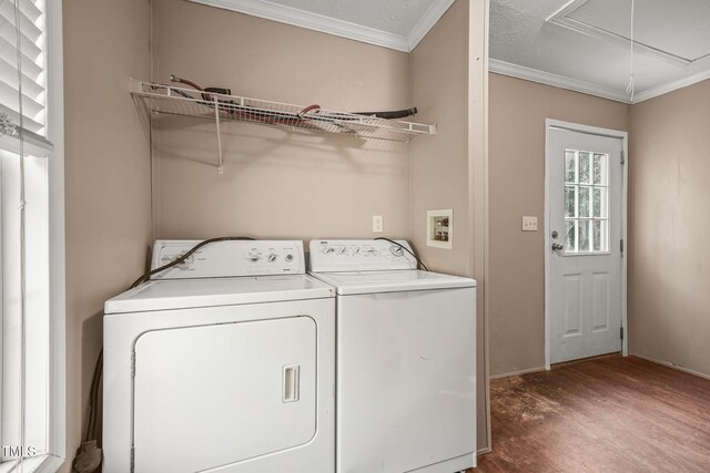 234 Rolling Hills Rd, Skipwith, VA 23968 - clothes washing area with washer and dryer, attic access, ornamental molding, and laundry area