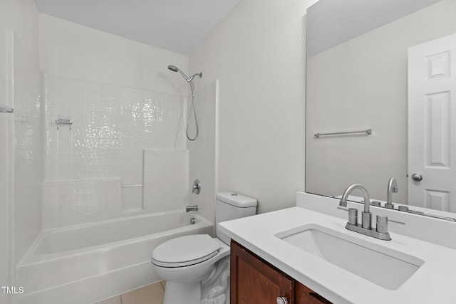2713 Wyntercrest Ln, Durham, NC 27713 - bathroom with vanity, washtub / shower combination, tile patterned floors, and toilet