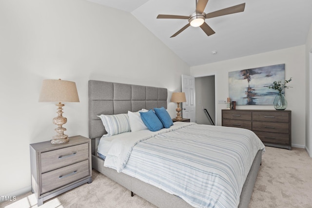 2713 Wyntercrest Ln, Durham, NC 27713 - bedroom featuring light colored carpet, a ceiling fan, and vaulted ceiling