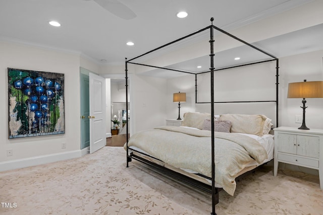 3915 Nottaway Rd, Durham, NC 27707 - carpeted bedroom with ornamental molding, recessed lighting, and baseboards