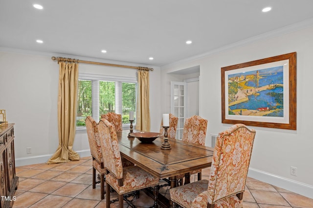 3915 Nottaway Rd, Durham, NC 27707 - dining room with crown molding, recessed lighting, baseboards, and light tile patterned floors