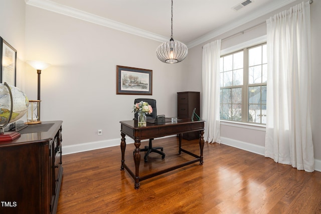 301 Rocking Ranch Ct, Cary, NC 27519 - office featuring crown molding and dark wood-style flooring