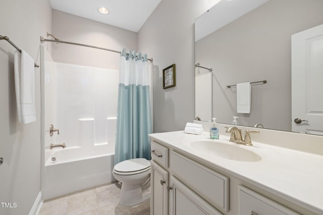 301 Rocking Ranch Ct, Cary, NC 27519 - full bathroom featuring vanity, shower / bath combo, tile patterned flooring, and recessed lighting