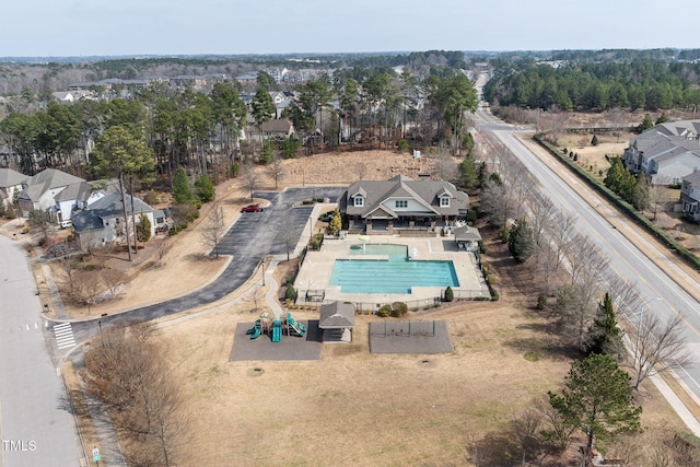 301 Rocking Ranch Ct, Cary, NC 27519 - aerial view of property's location featuring a pool area and nearby suburban area