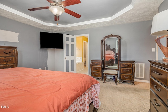 8404 Frenchorn Ln, Fayetteville, NC 28314 - bedroom featuring visible vents, a raised ceiling, carpet flooring, and crown molding