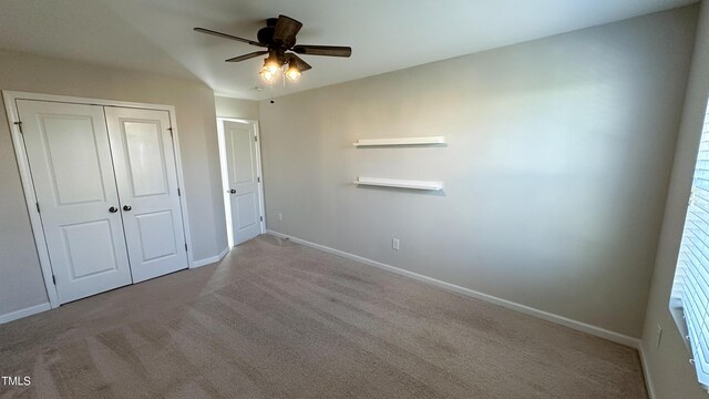 49 W Copenhaver Dr, Clayton, NC 27527 - unfurnished bedroom with a closet, baseboards, carpet flooring, and a ceiling fan