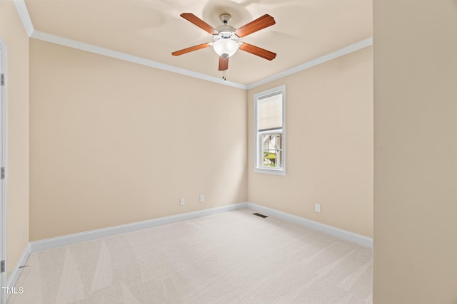 5233 Greymoss Ln, Apex, NC 27539 - spare room featuring crown molding, baseboards, light carpet, and ceiling fan