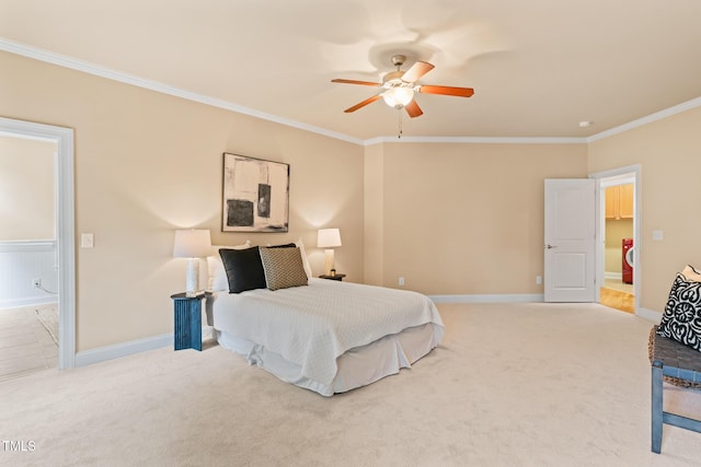 5233 Greymoss Ln, Apex, NC 27539 - carpeted bedroom featuring crown molding, baseboards, and ceiling fan