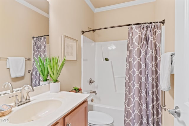 5233 Greymoss Ln, Apex, NC 27539 - bathroom with ornamental molding, vanity, toilet, and shower / bath combo
