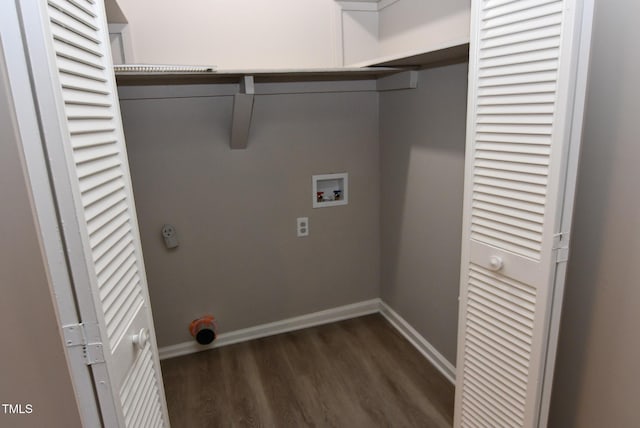 107 Ware Ct, Garner, NC 27529 - laundry area featuring dark wood-style floors, laundry area, baseboards, and hookup for a washing machine