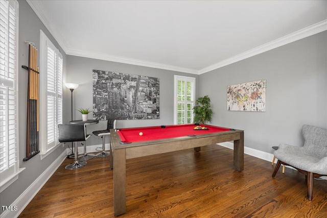 1508 Tradescant Ct, Raleigh, NC 27613 - rec room featuring wood finished floors, ornamental molding, and pool table