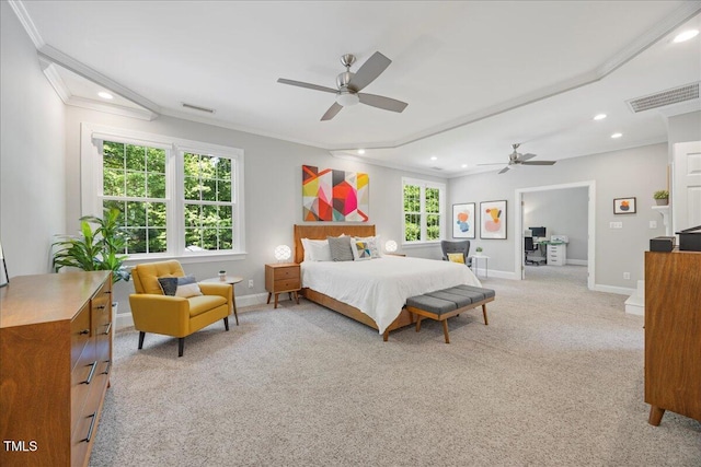 1508 Tradescant Ct, Raleigh, NC 27613 - bedroom with ornamental molding, recessed lighting, and light carpet
