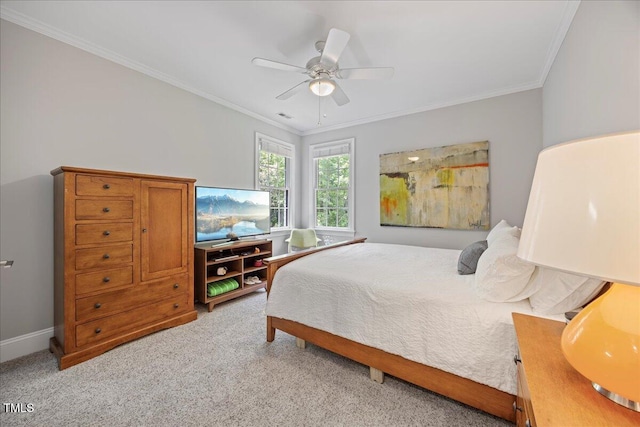 1508 Tradescant Ct, Raleigh, NC 27613 - bedroom featuring crown molding, light carpet, and ceiling fan