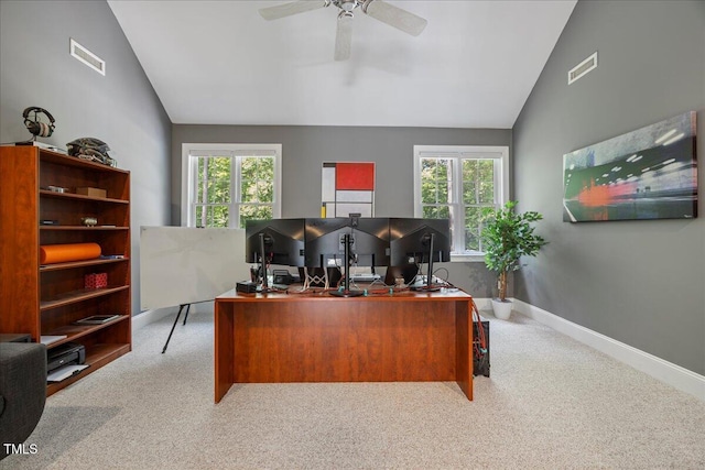 1508 Tradescant Ct, Raleigh, NC 27613 - carpeted office space featuring vaulted ceiling, healthy amount of natural light, and a ceiling fan
