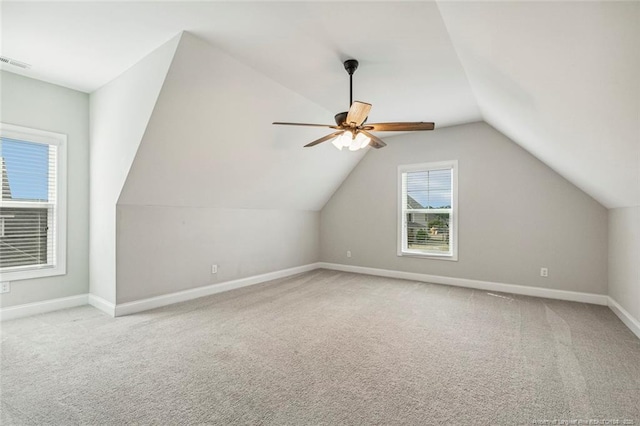 additional living space with carpet, baseboards, and lofted ceiling