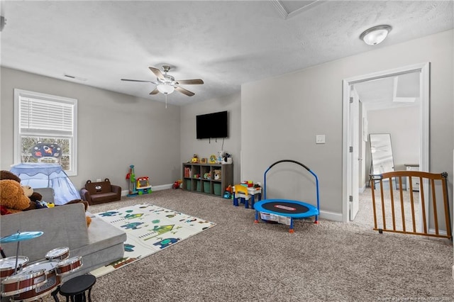 263 Autumn Ln, Raeford, NC 28376 - game room with carpet, a ceiling fan, and baseboards