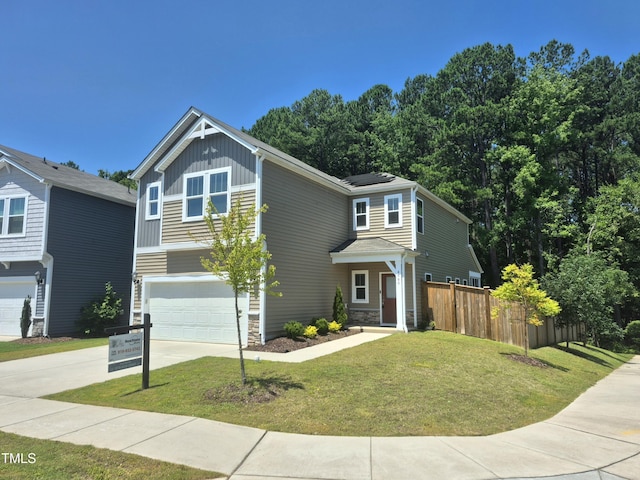 4000 Passenger Pl, Durham, NC 27703 - craftsman-style house featuring an attached garage, solar panels, board and batten siding, stone siding, and concrete driveway