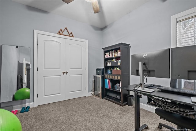 33 Woodbury Ln, Sanford, NC 27332 - carpeted home office featuring a ceiling fan