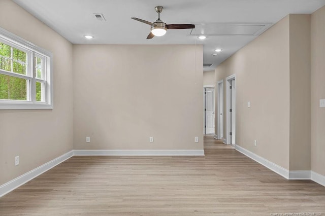 432 Timberline Dr, Fayetteville, NC 28311 - empty room with attic access, light wood-style flooring, a ceiling fan, baseboards, and recessed lighting