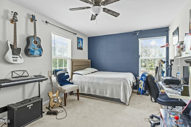 2801 Landon Ridge Dr, New Hill, NC 27562 - bedroom with baseboards, a ceiling fan, and carpet floors