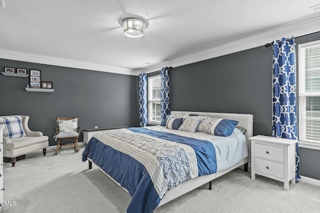 2801 Landon Ridge Dr, New Hill, NC 27562 - bedroom with visible vents, crown molding, baseboards, and carpet floors