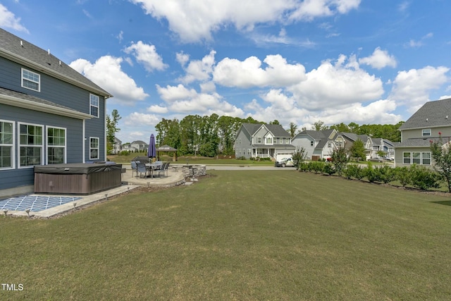 2801 Landon Ridge Dr, New Hill, NC 27562 - view of yard with a patio area, a residential view, and a hot tub