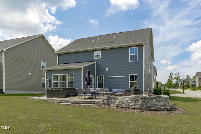 2801 Landon Ridge Dr, New Hill, NC 27562 - back of property featuring a lawn, a hot tub, and a patio