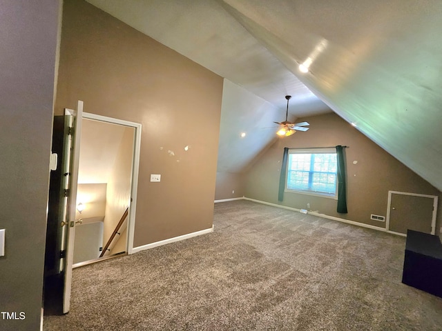 4116 Tall Pine Dr, Franklinton, NC 27525 - bonus room with vaulted ceiling, carpet floors, ceiling fan, and baseboards