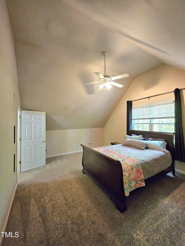 4116 Tall Pine Dr, Franklinton, NC 27525 - carpeted bedroom with vaulted ceiling, baseboards, and a ceiling fan