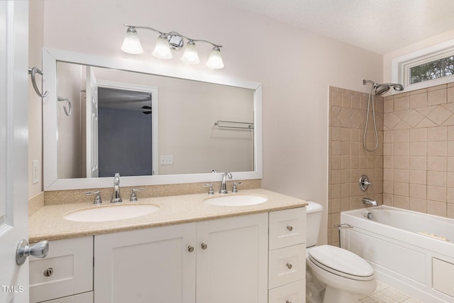 1603 Stonegate S, Sanford, NC 27332 - bathroom featuring shower / bathing tub combination, double vanity, toilet, and a sink