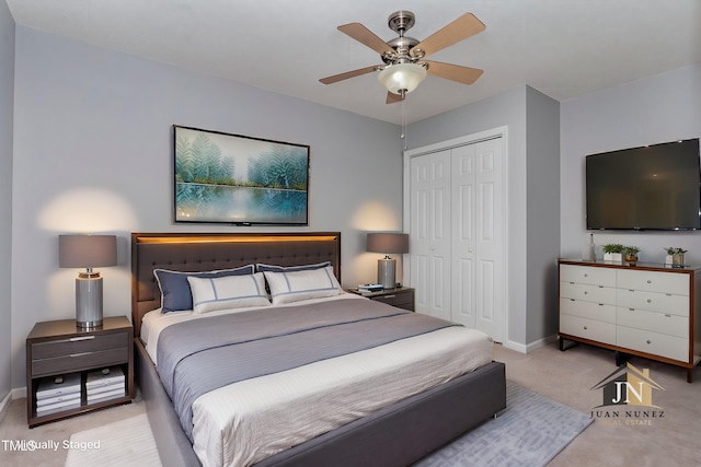 1603 Stonegate S, Sanford, NC 27332 - carpeted bedroom featuring baseboards, a closet, and ceiling fan