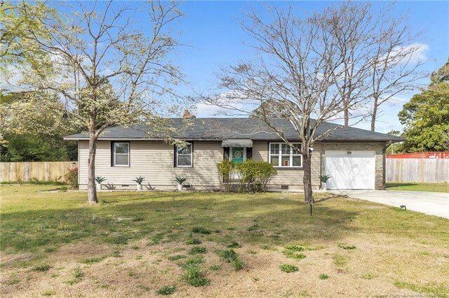 1002 Hicks Ave, Fayetteville, NC 28304 - ranch-style home featuring fence, a front lawn, concrete driveway, and crawl space