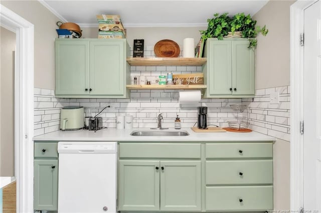 1002 Hicks Ave, Fayetteville, NC 28304 - kitchen featuring green cabinets, light countertops, a sink, and dishwasher