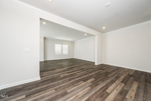 3025 Castle Loch Ln, Durham, NC 27703 - unfurnished room with crown molding, dark wood-type flooring, recessed lighting, and baseboards