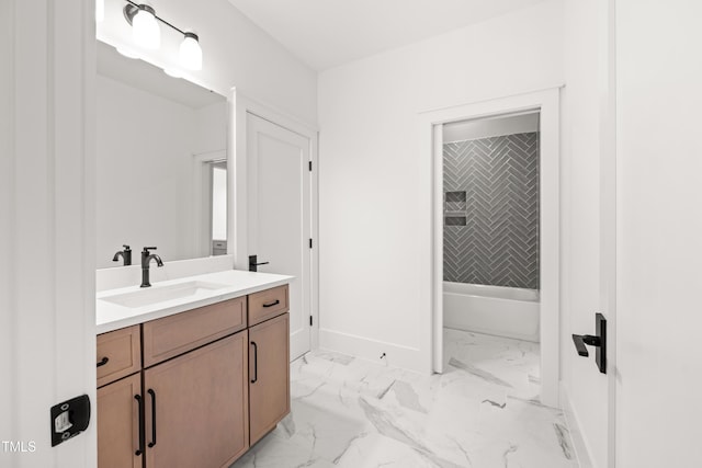 8620 Dukes Lake Rd, Zebulon, NC 27597 - bathroom with vanity, marble finish flooring, and  shower combination