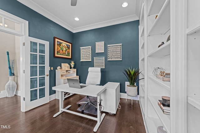 1037 Lila Ln, Raleigh, NC 27614 - home office featuring crown molding, recessed lighting, baseboards, and wood finished floors