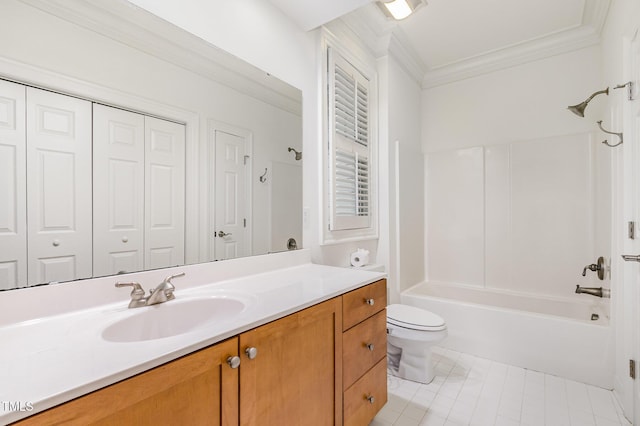 1310 Durlain Dr Unit 107, Raleigh, NC 27614 - bathroom with ornamental molding, vanity, toilet,  shower combination, and tile patterned floors