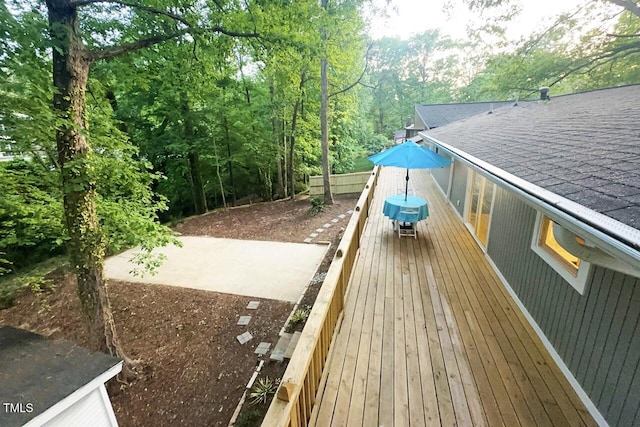 1124 Hardimont Rd, Raleigh, NC 27609 - wooden deck featuring a patio and outdoor dining area
