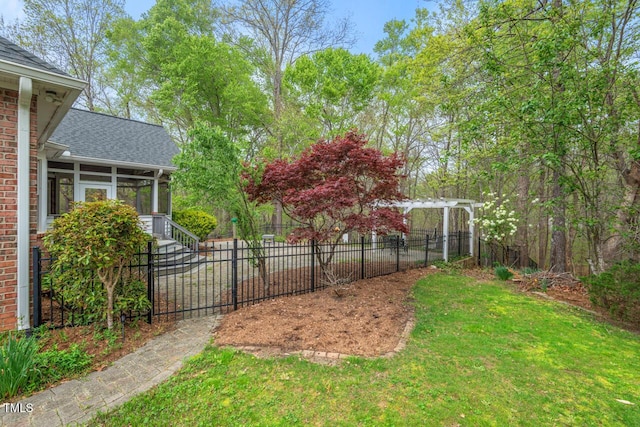 5900 Orchid Valley Rd, Raleigh, NC 27613 - view of yard with a sunroom and a pergola
