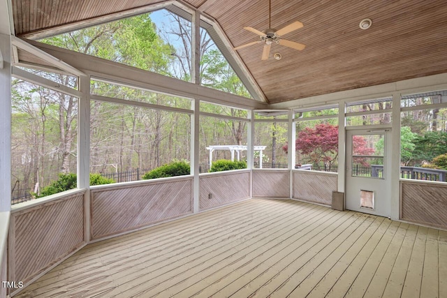 5900 Orchid Valley Rd, Raleigh, NC 27613 - unfurnished sunroom featuring vaulted ceiling and a ceiling fan