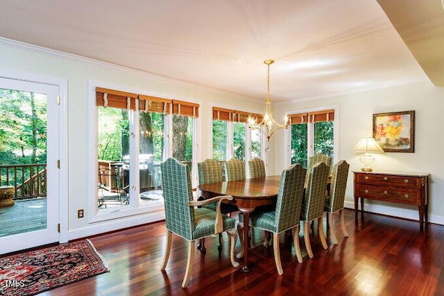 3005 Woodgreen Dr, Raleigh, NC 27607 - dining area with a chandelier, wood finished floors, and ornamental molding