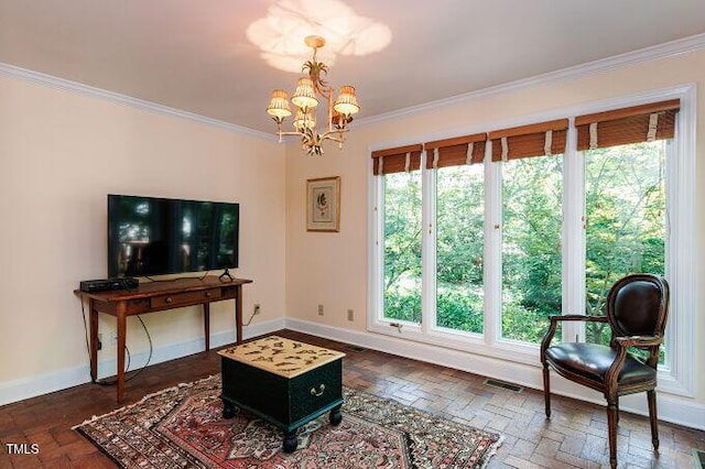 3005 Woodgreen Dr, Raleigh, NC 27607 - living room featuring crown molding and a chandelier